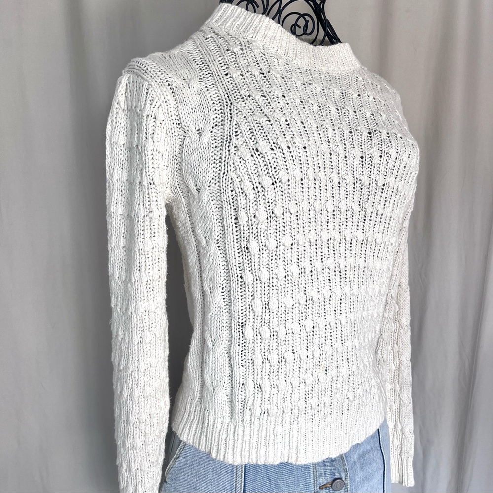 Something Navy Cotton Linen Knit Sweater Cream Textured Lightweight XS
